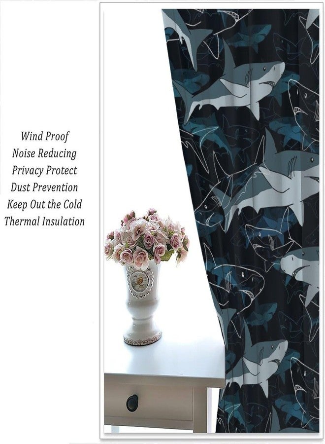 LOMADIA Shark Kids Curtain, Ocean Animal Blackout Curtains, Sea Fish Pattern Window Treatments Drapes for Nursery Kid Boys Room Children Bedroom Decor 21" W x 45" L (Pack of 2) - Image 4